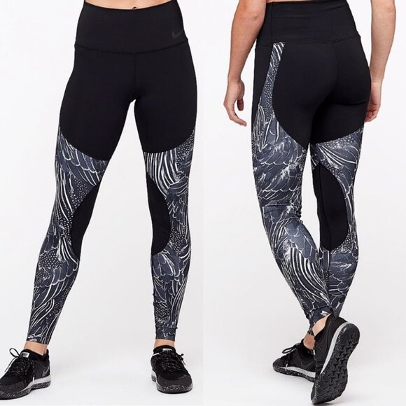Nike Power Flutter Leggings Print Dri-Fit High Rise Size XS Yoga Running Pants - Picture 1 of 13